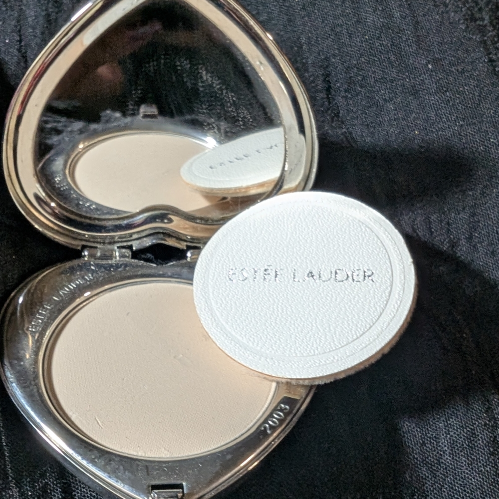 Estee Lauder Heart-Shaped Silver Powder Compact. Turquoise Gem